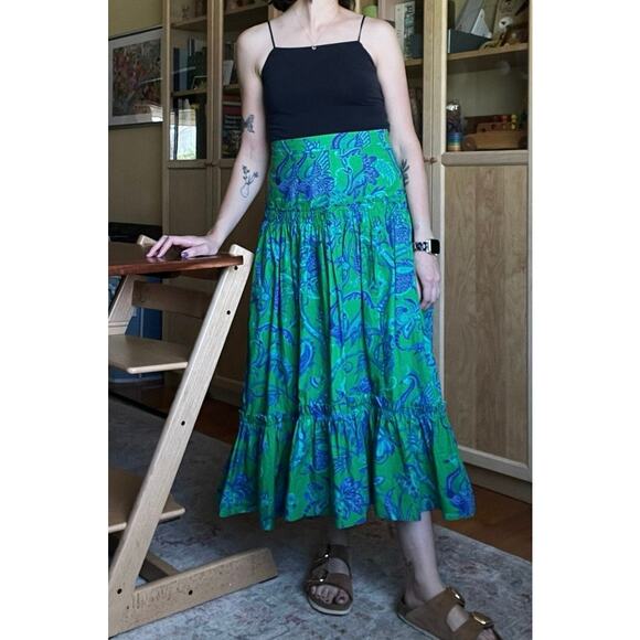 Cara Cara Tisbury Midi Skirt Size 4 Green Bird Jacobean - Picture 4 of 7